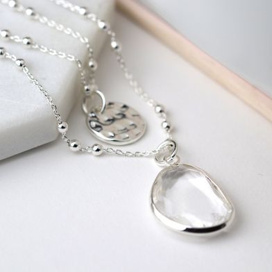 Silver Plated Disc and Clear Crystal Layered Necklace by Peace Of Mind